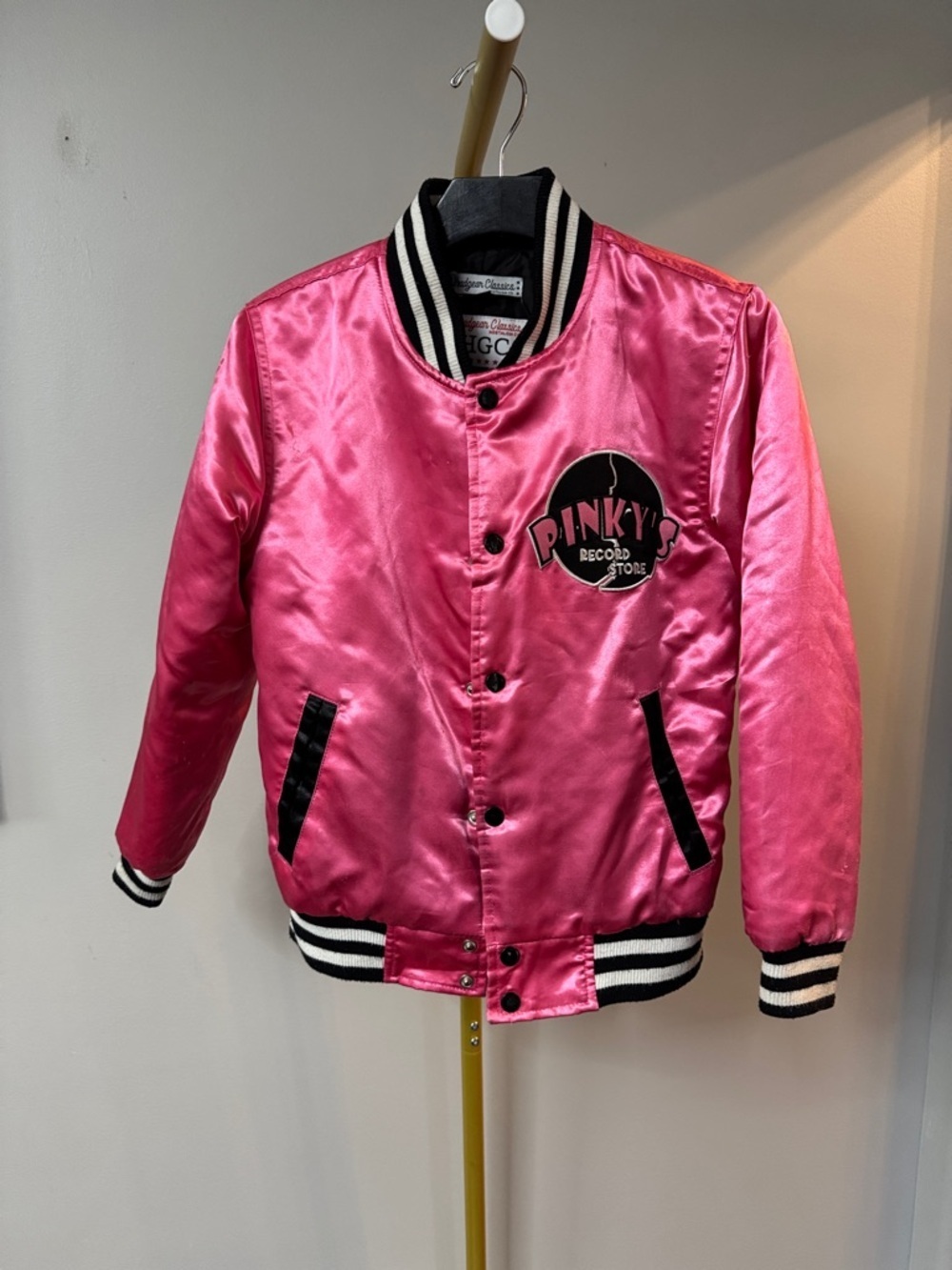 Headgear Classics Pinky's studio Rancho Cucamonga Hot Pink Satin Varsity Jacket